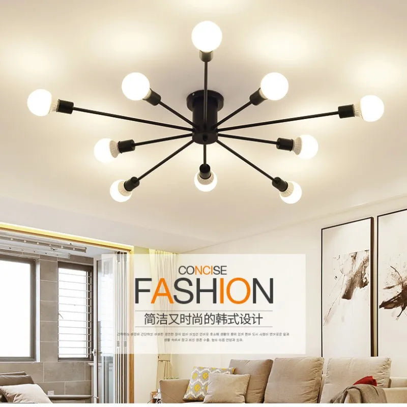 Rétro fer lustre noir/blanc 6/8/10 prises éclairage Vintage araignée lustre moderne plafonnier luminaire éclairage - vue 5 sur 10