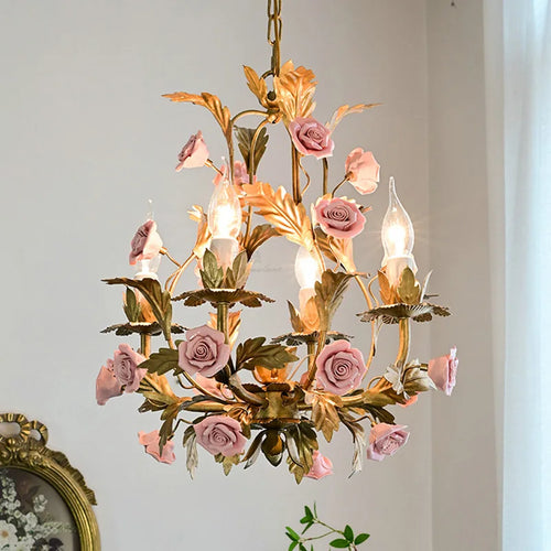 lustre led floral céramique cuivre rose déco intérieur - vue 4 sur 11