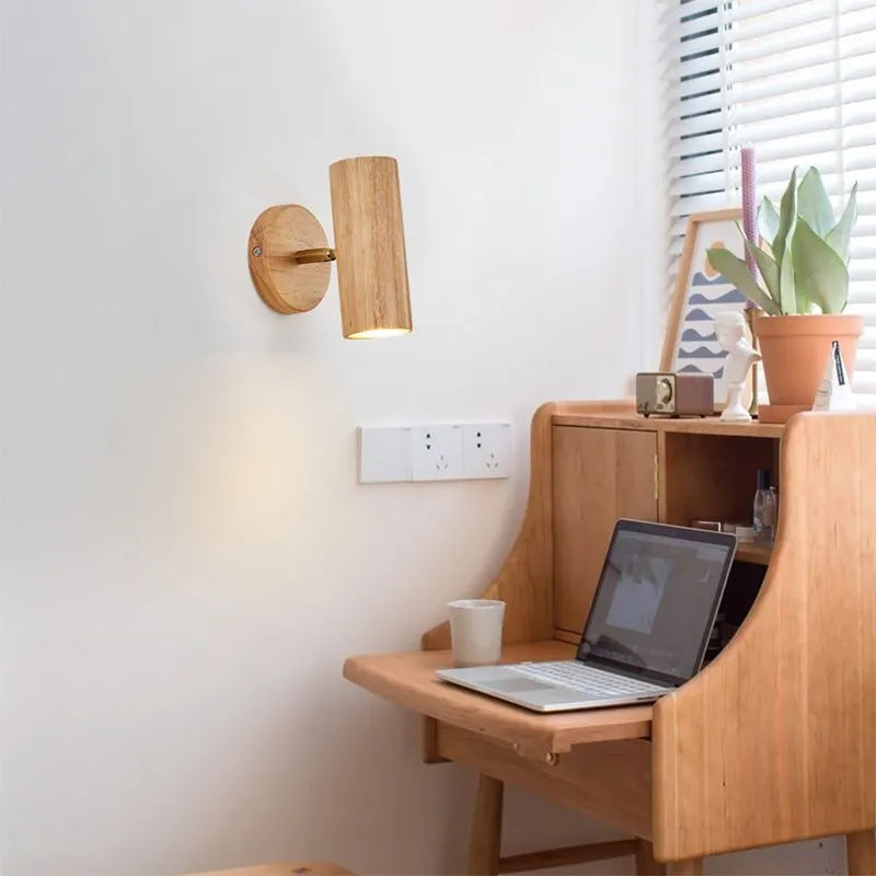 Applique murale LED nordique originale en bois multi-angle réglable projecteur pour chambres salons étude Den éclairage Luminaire - vue 5 sur 12