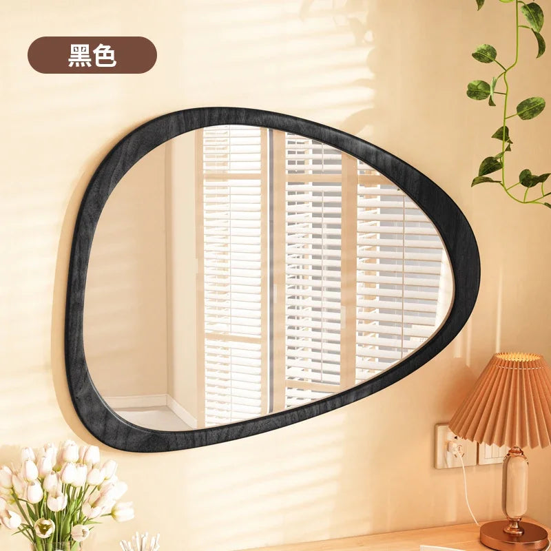 miroir en bois vintage tendance avec verre irrégulier pour maquillage HD - vue 10 sur 10