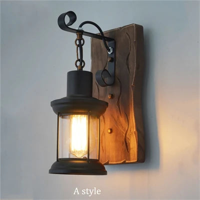 applique murale industrielle vintage en bois avec abat-jour en métal et verre - vue 16 sur 19
