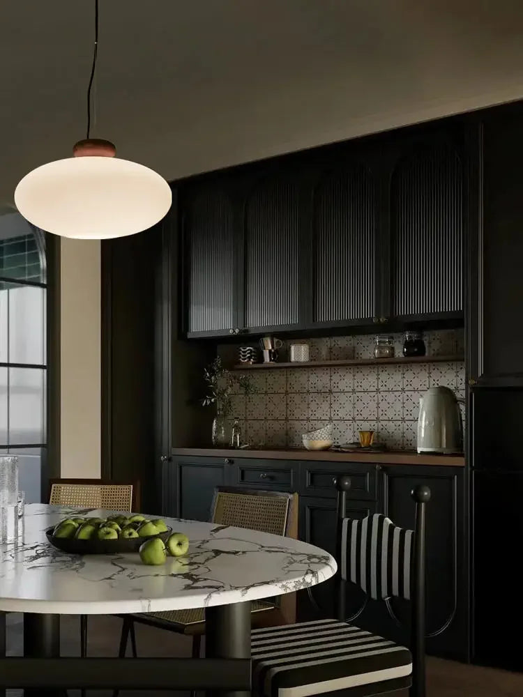 lustre rétro en verre et bois pour décoration intérieure - vue 3 sur 8