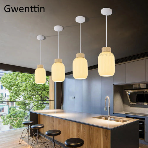 suspension en bois et verre style nordique moderne décoratif intérieur - vue 6 sur 9