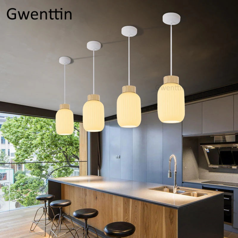 suspension en bois et verre style nordique moderne décoratif intérieur - vue 5 sur 9