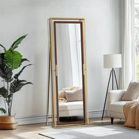 miroir sur pied décoratif avec cadre en métal doré