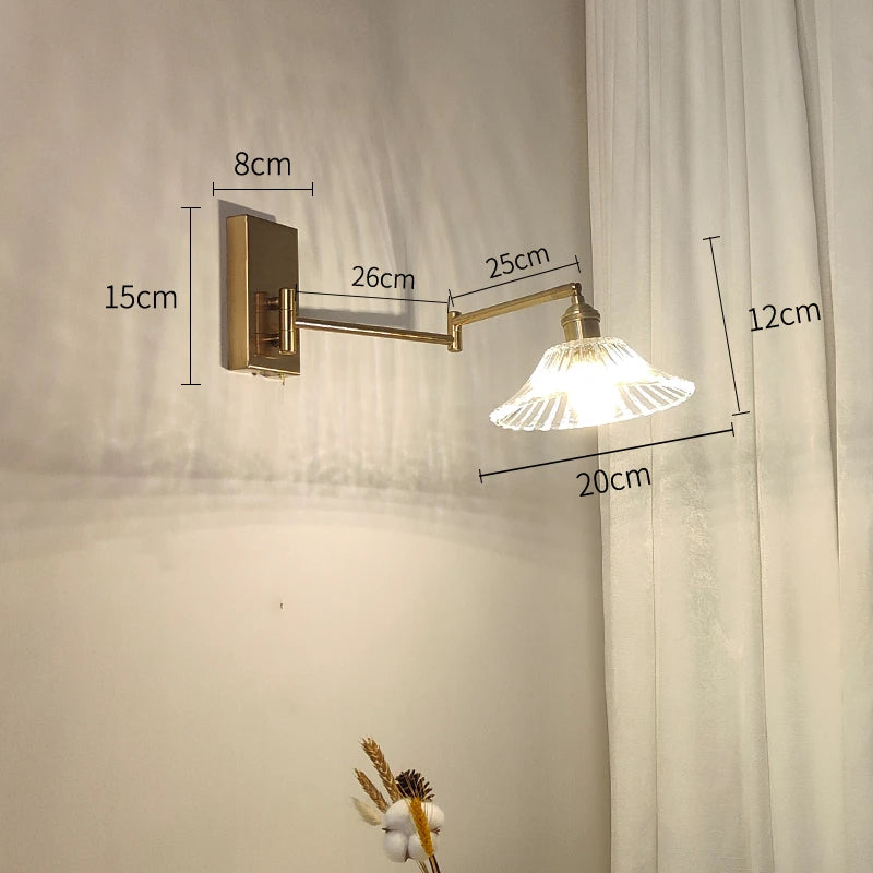 IWHD tirer chaîne verre applique murale LED applique bras gauche droite rotation chambre salon lumières nordique moderne à côté lampe Wandlamp - vue 17 sur 23