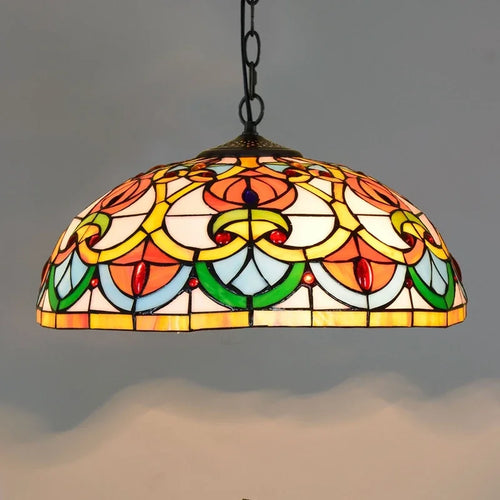 Lustre en verre coloré Tiffany rétro européen - vue 9 sur 29