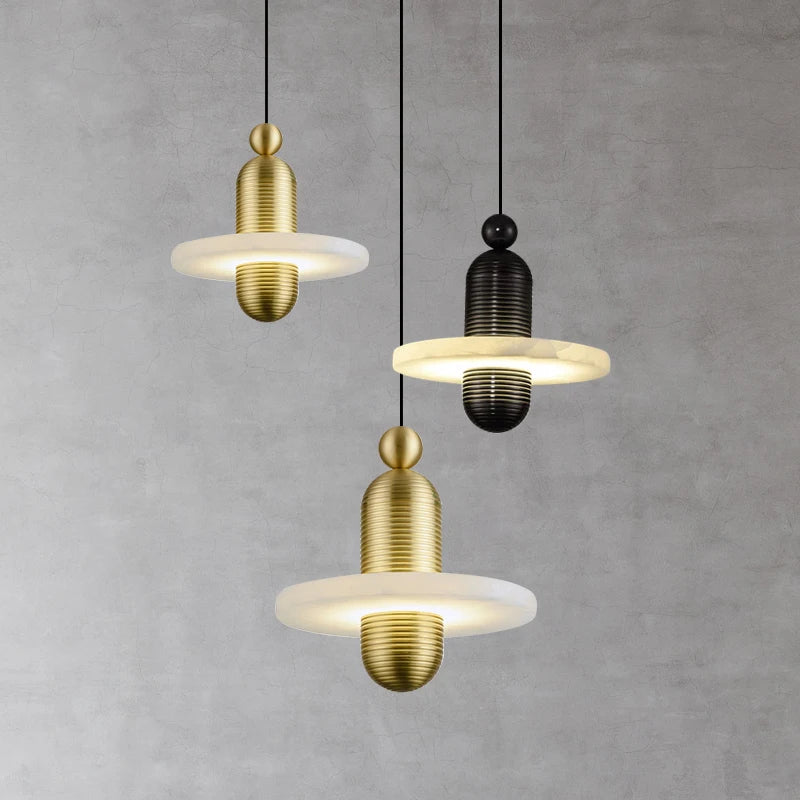 suspension LED en marbre et aluminium avec cordon réglable