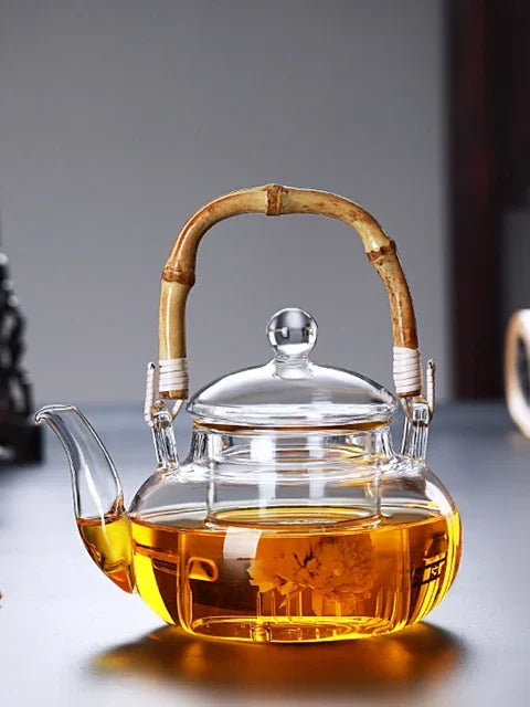 theiere verre poignee bambou tasses infusion pu erh