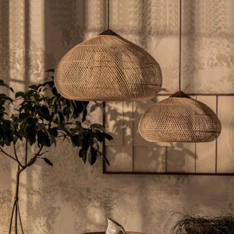 Modern art minimalist retro chandelier suitable for living room, dining room, farmhouse, natural rattan and willow chandelier - vue 3 sur 21