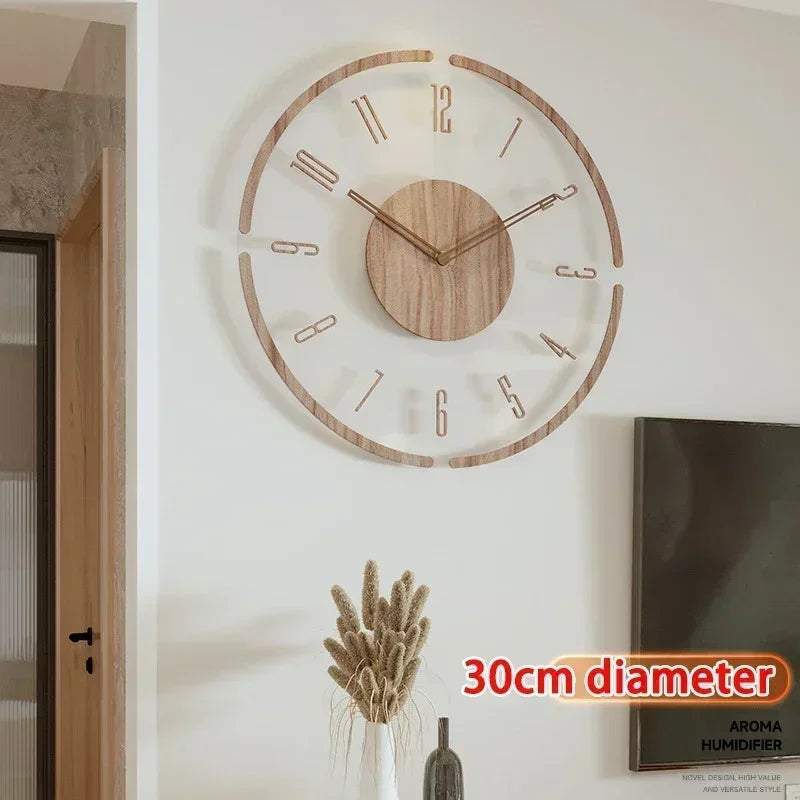 horloge murale silencieuse en bois massif design nordique créatif - vue 10 sur 12