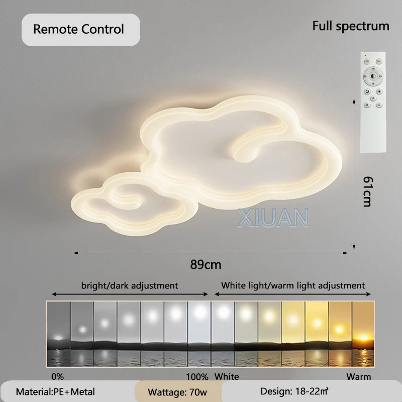 lustre scandinave nuage blanc avec télécommande optionnelle led - vue 8 sur 16