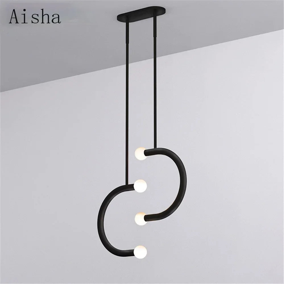 Nordic Creative U-shaped Line Art Led Chandelier Suitable for Corridor Bedroom, Bar and Loft Decoration Industrial Hanging Lamps - vue 3 sur 8