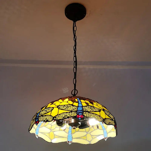 American 16 Inch Dragonfly Chandelier Tiffany Style Coffee Restaurant, Bar, Indoor Bar Lighting, Glass Antique Art Creativity - vue 3 sur 6