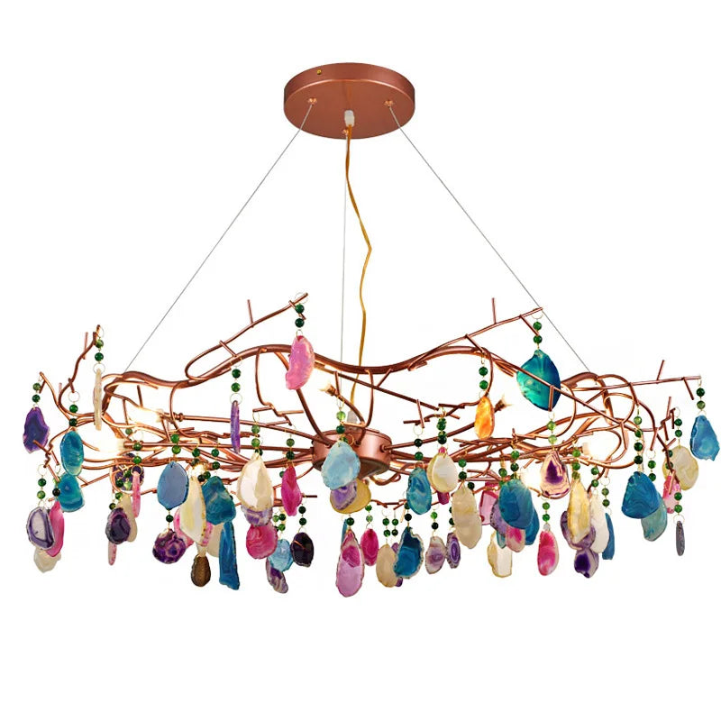 Ring Ceiling Lights Pendant Light Modern Agate Stone Chandelier In Rose Gold For Living Room Dining Room Kitchen Hallway,25.5" - vue 5 sur 7