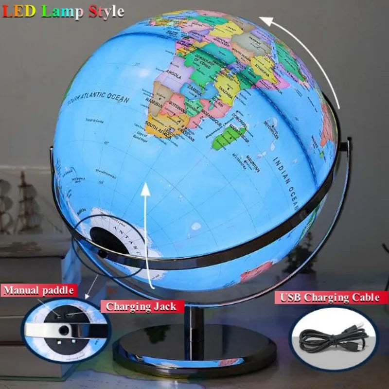 lampe de bureau globe terrestre imprimé en hd 360 degrés artisanat éducatif - vue 4 sur 8