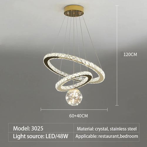 lustre led moderne en cristal doré anneau étoile boule de verre
