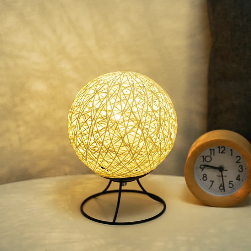 lampe led lune bois rotin lin usb veilleuse chambre - vue 4 sur 8
