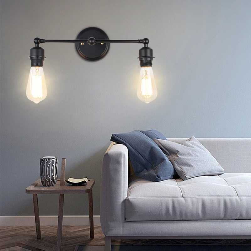 applique murale vintage noir led 2 têtes