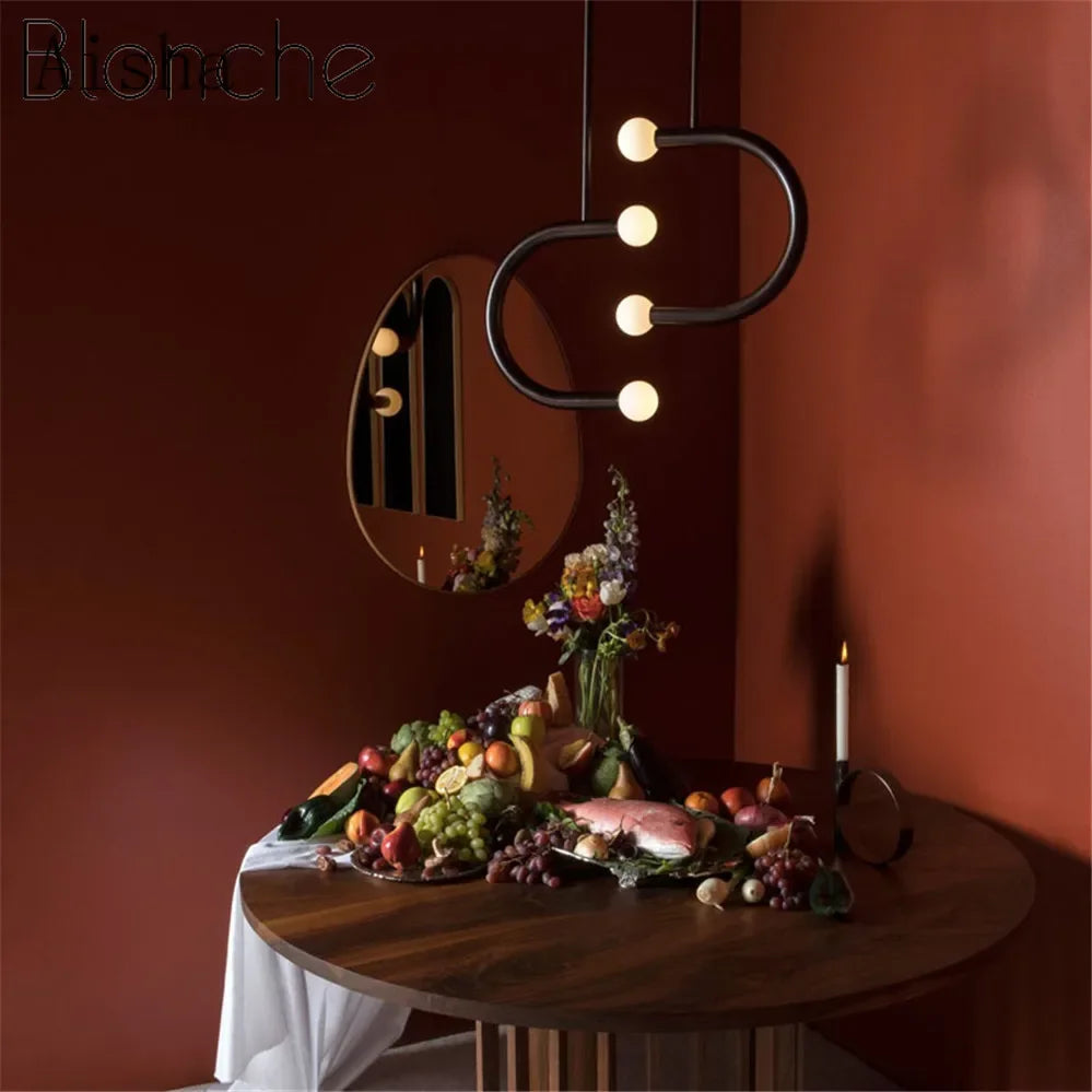 Nordic Creative U-shaped Line Art Led Chandelier Suitable for Corridor Bedroom, Bar and Loft Decoration Industrial Hanging Lamps - vue 6 sur 8