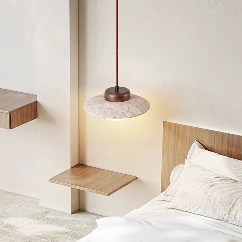 Lustre Led chambre à côté de la lampe suspendue Style crème pierre rétro bois massif couleur noyer luminaire d'ambiance de la pièce à la maison