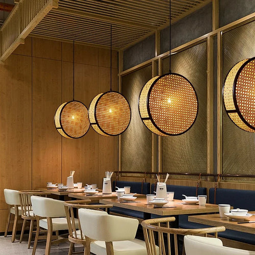 2024 Japanese style Quiet Wind Restaurant Bar, Restaurant Island, Homestay Bedhead Vine Weaving Art Pendant Light