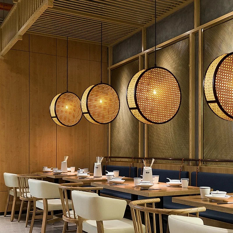 2024 Japanese style Quiet Wind Restaurant Bar, Restaurant Island, Homestay Bedhead Vine Weaving Art Pendant Light - vue 6 sur 9