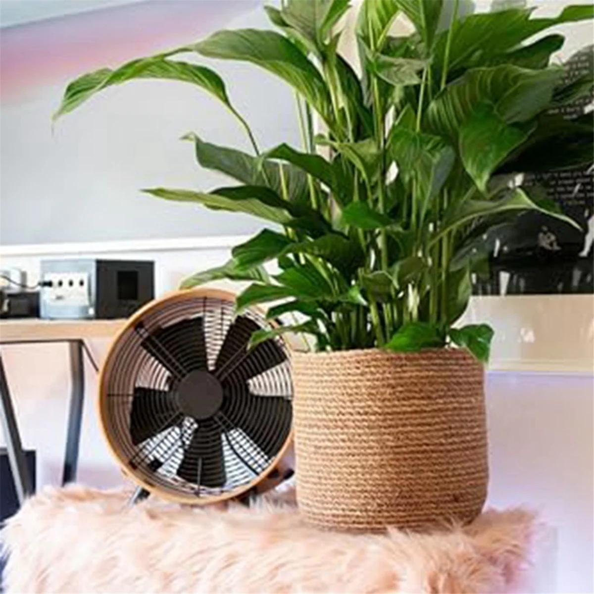 pot de fleurs tissé en jonc de mer style bohème décoratif - vue 5 sur 7