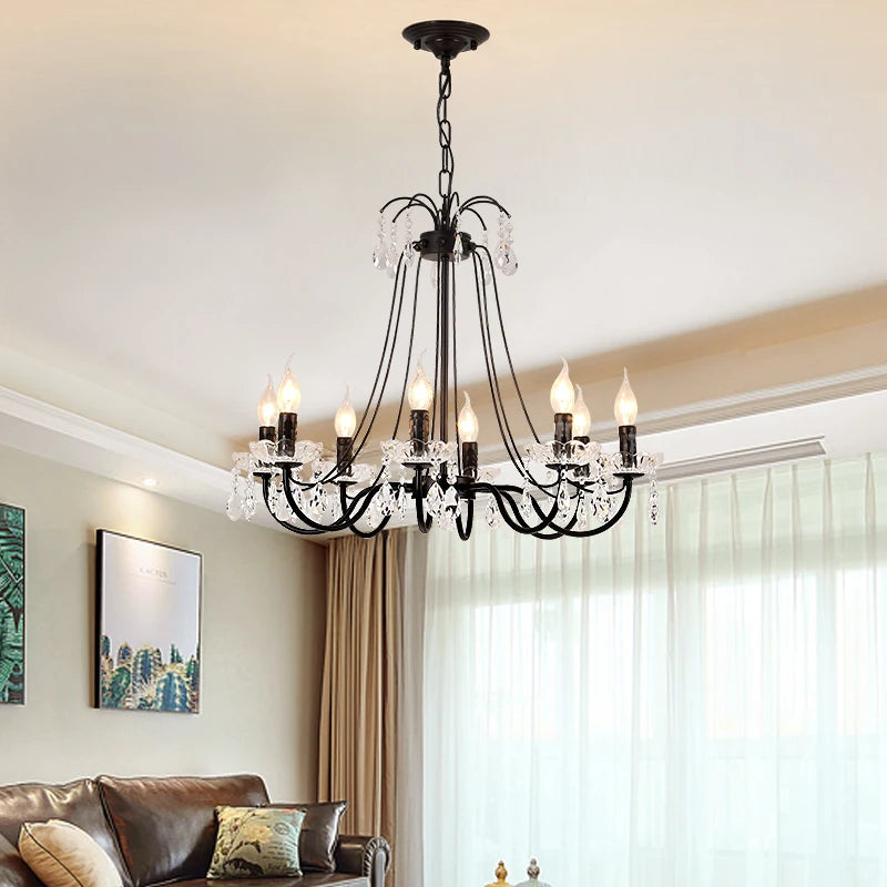 lustre rétro en fer et cristal style américain créatif - vue 3 sur 12