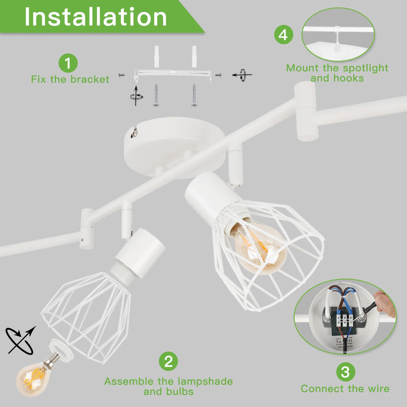 Plafonnier LED 6 voies rotatif - Lumières noires/blanches - Luminaires de plafond - Cage métallique pour plafond E14 - Spot de plafond