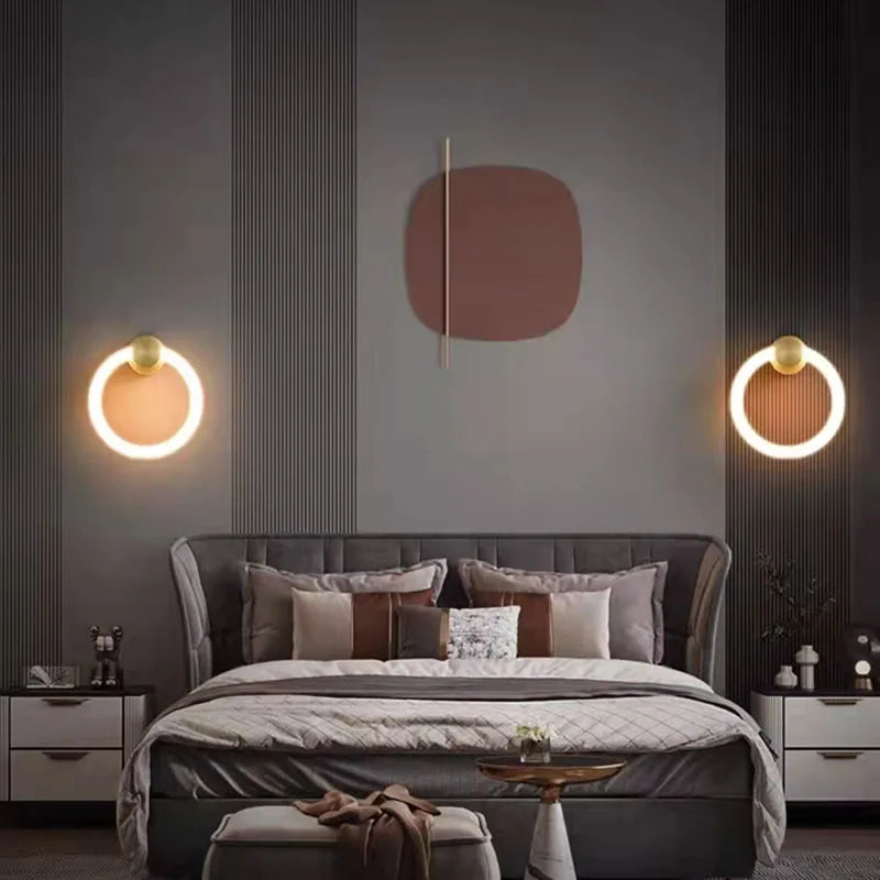applique murale led moderne en laiton avec anneau acrylique gradable
