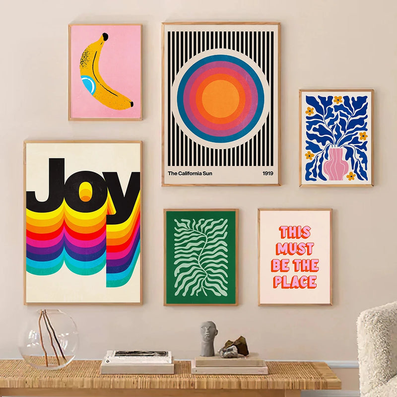 affiches rétro drôles de fleurs colorées pour décoration artistique
