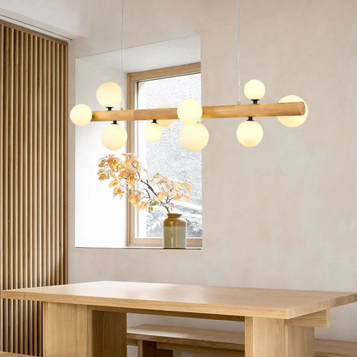 lustre moderne en bois et verre laiteux pour espaces contemporains - vue 4 sur 9