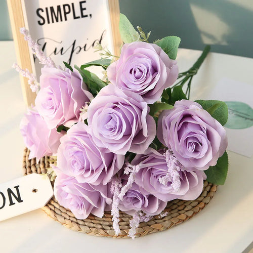 bouquet de roses artificielles en soie pour décoration et mariage - vue 2 sur 12