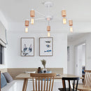 lustre industriel moderne avec tiges multiples en fer et bois