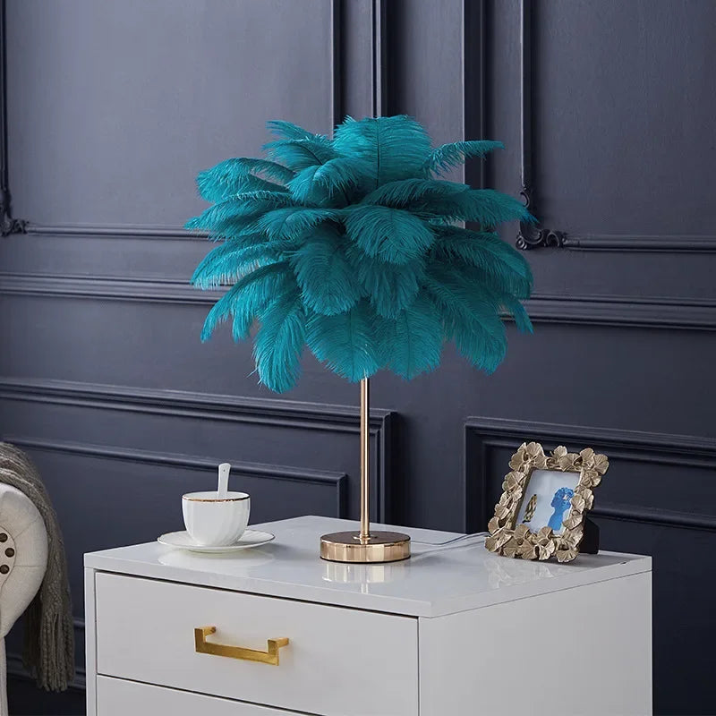 lampadaire décoratif en plumes d'autruche avec luminaire led - vue 14 sur 18