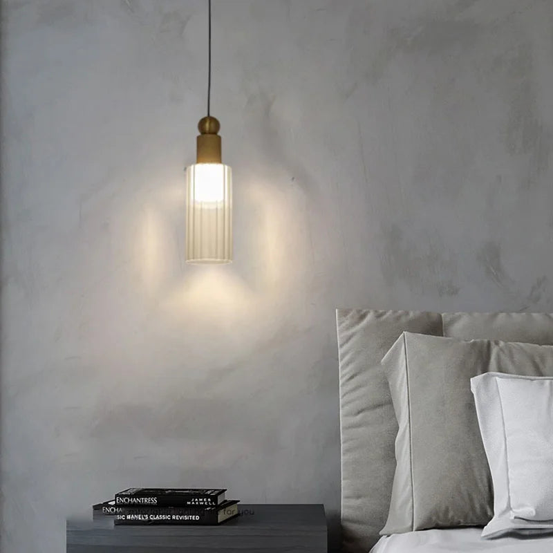 suspension moderne en verre et cuivre avec cordons interchangeables - vue 4 sur 8