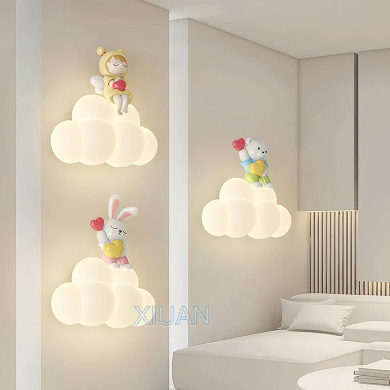 appliques murales créatives led pour enfants en forme d'ours ange lapin - vue 2 sur 9