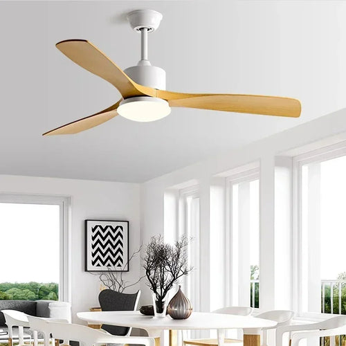 ventilateur de plafond en bois lumineux avec télécommande - vue 2 sur 12