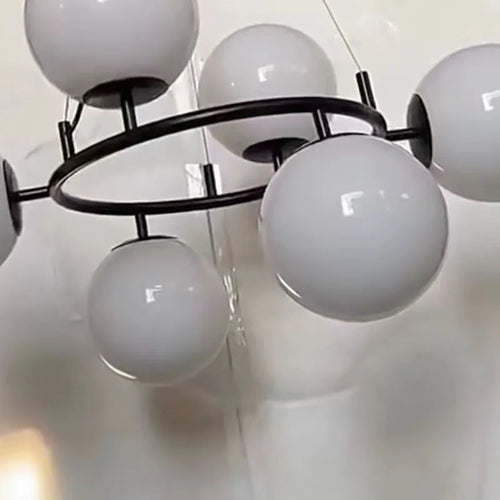 lustre en verre avec anneau noir design moderne et réglable - vue 5 sur 8
