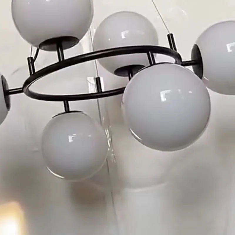 lustre en verre avec anneau noir design moderne et réglable - vue 5 sur 8