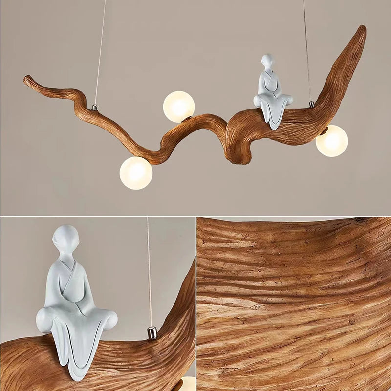 Lustre design Zen résine style bois à Branches suspension