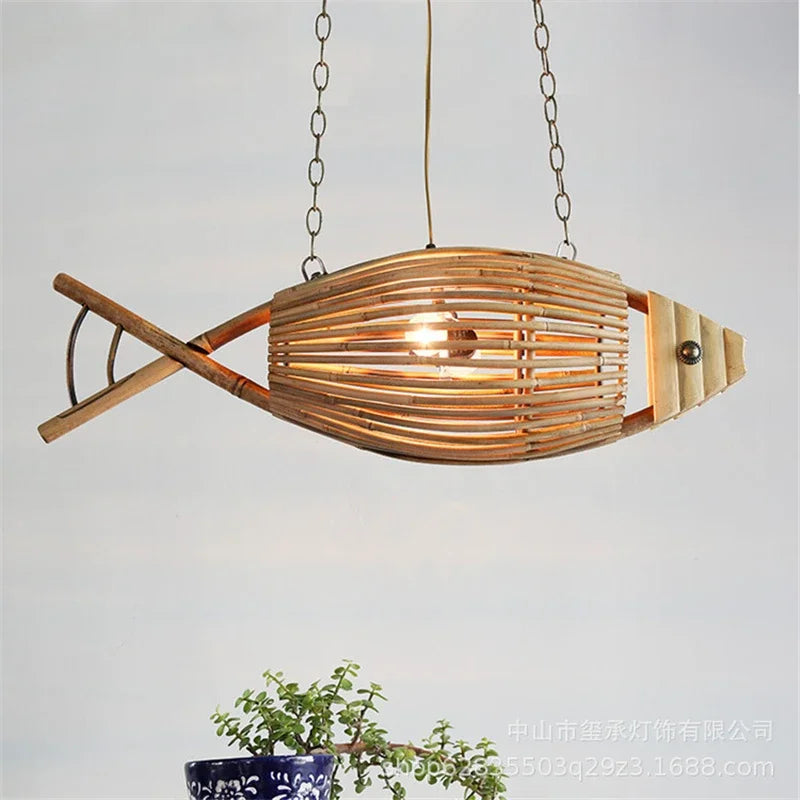 Nordique moderne suspension lumières créatif poisson Art bambou luminaire LED salon décor lampes suspendues cuisine Restaurant lumière