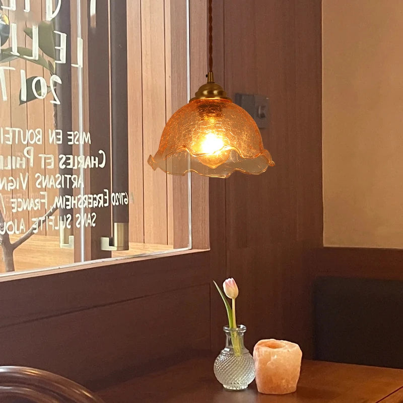 suspension Vintage verre craquelé en cuivre en bois maison éclairage intérieur chambre salon moderne LED