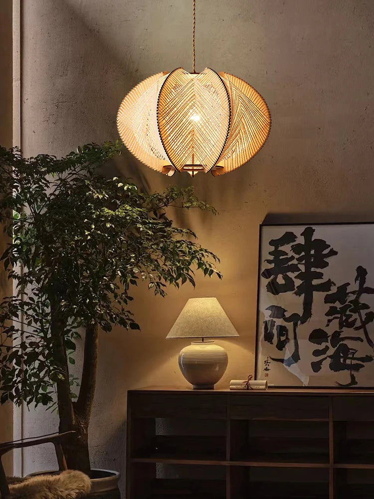 lustre en corde de chanvre et bois pour décoration intérieure - vue 4 sur 9
