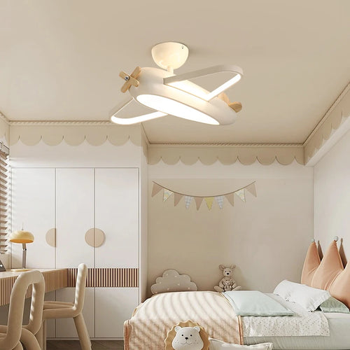 plafonnier avion dessin animé en bois pour chambre d'enfant - vue 2 sur 9