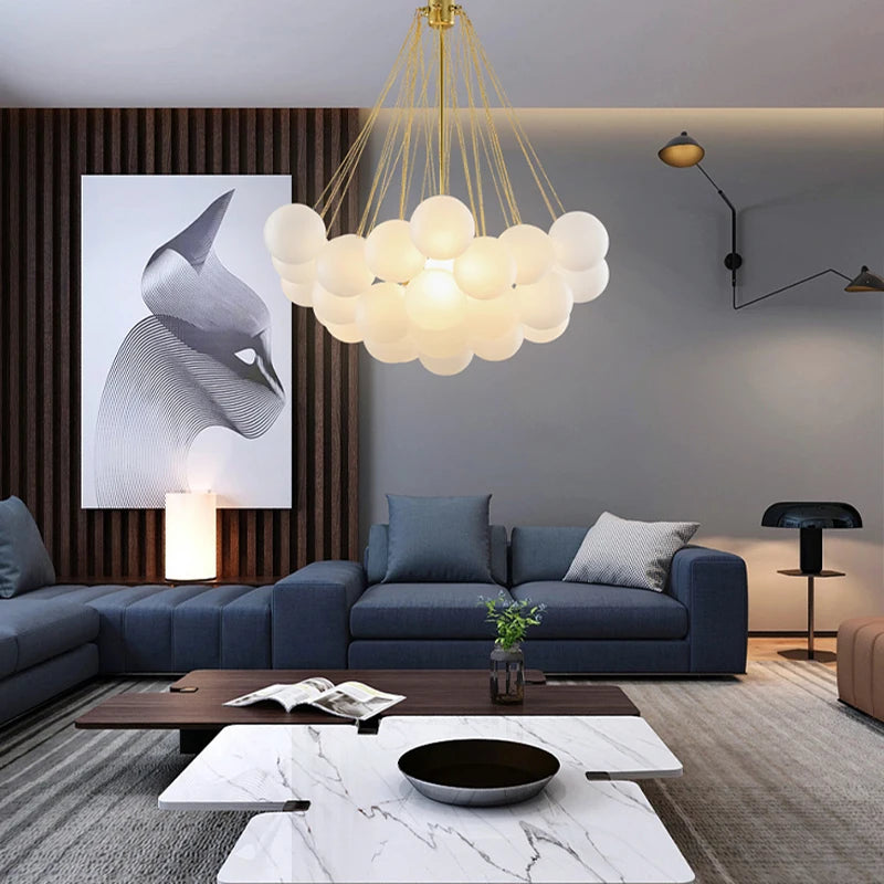 lustre boule de verre moderne led suspension nordique suspendu - vue 6 sur 10