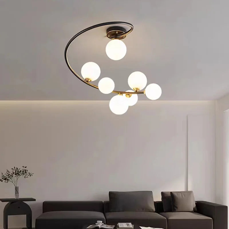 lustre moderne en verre et cuivre noir pour intérieur - vue 3 sur 9