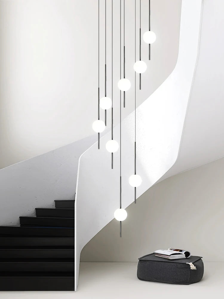 lustre moderne minimaliste creux duplex loft escalier colimaçon villa hôtel - vue 2 sur 14