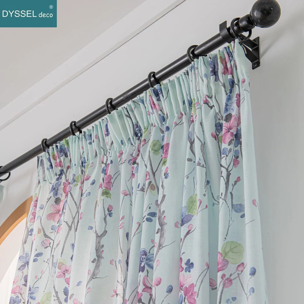 Rideau léger motif floral style européen salon chambre - vue 6 sur 8